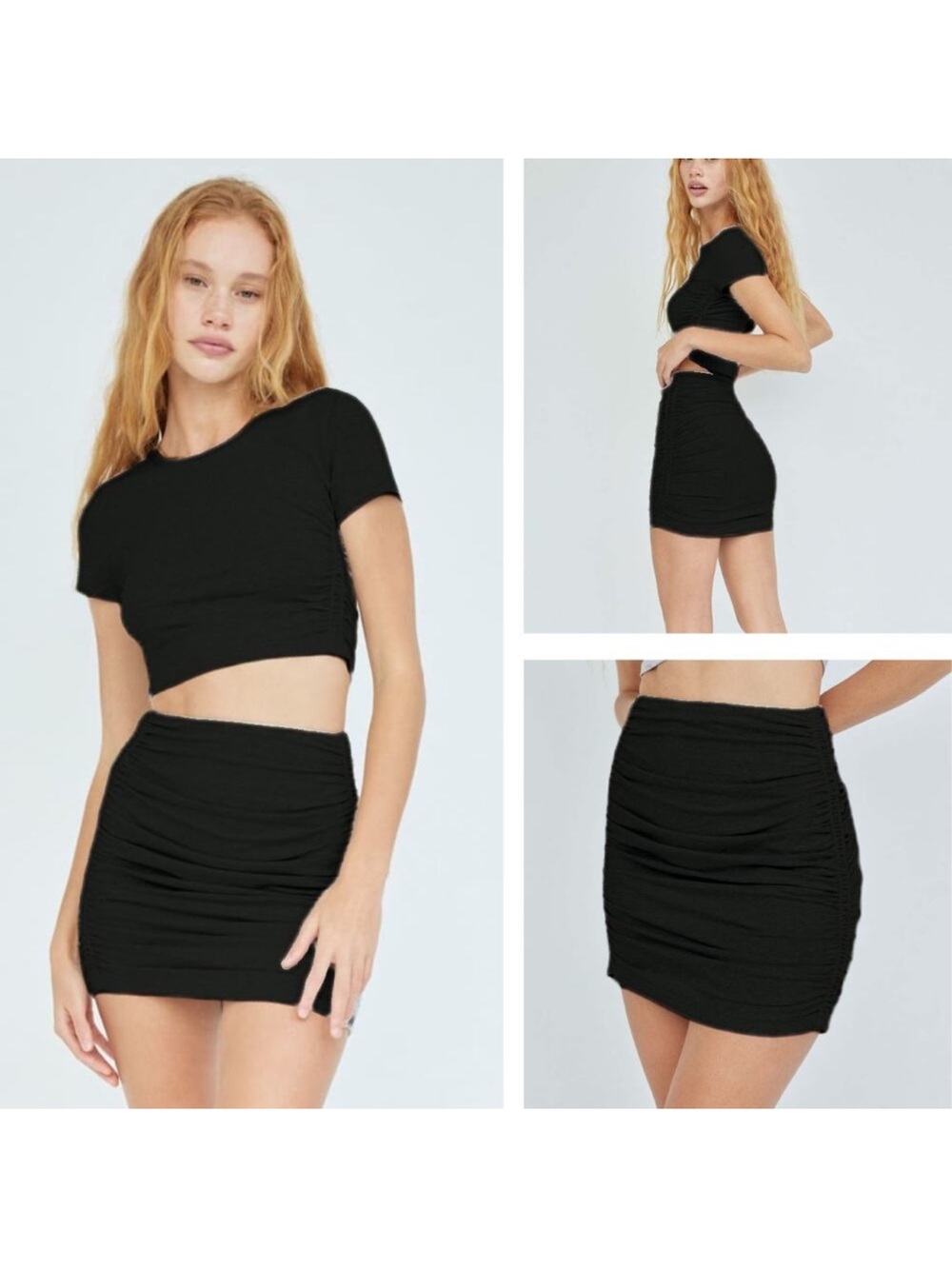 Black Ruched Mini Skirt - Women
